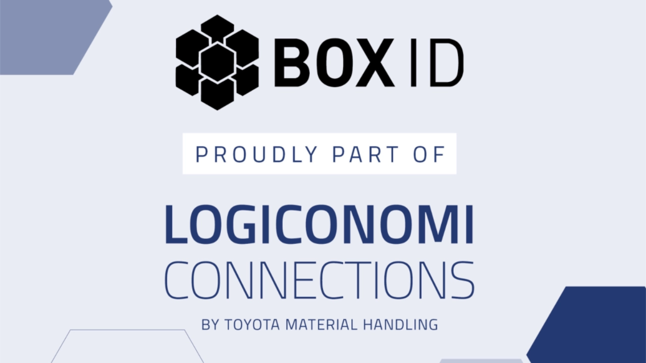 Text „Stolz Teil von LOGICONOMI CONNECTIONS von Toyota Material Handling“ mit BOX ID-Logo
